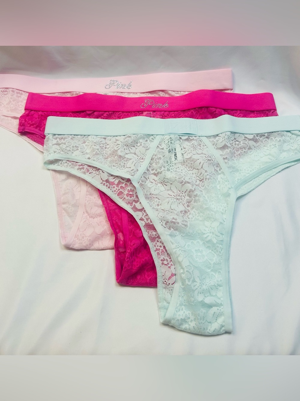 Pink by Victoria’s Secret Lace Brazilian Logo Panties New With Tags (3 pairs)